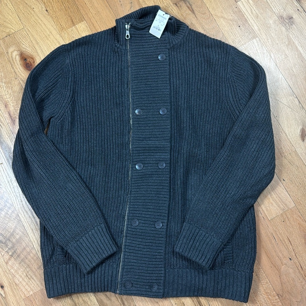NEW Vintage 2011 express chunky double breast button knit heavy sweater XL gray
